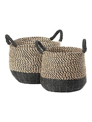 Pacific Black Seagrass Round Handled Storage Baskets Set of 2 - Image 2 of 6