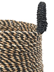 Pacific Black Seagrass Round Handled Storage Baskets Set of 2 - Image 5 of 6