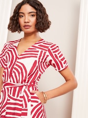 Friends Like These Red Short Sleeve Midi Belted Shirt Dress - Image 2 of 4