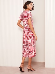 Friends Like These Red Short Sleeve Midi Belted Shirt Dress - Image 4 of 4