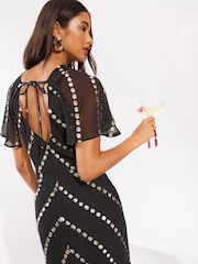Friends Like These Black Chevron Foil Cape Sleeve Maxi Dress - Image 2 of 4