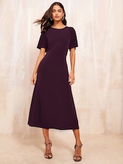 Friends Like These Purple ITY Flutter Short Sleeve Midi Dress - Image 1 of 4