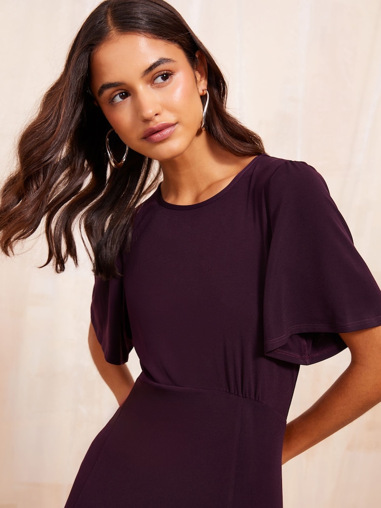 Friends Like These Purple ITY Flutter Short Sleeve Midi Dress - Image 2 of 4