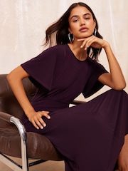 Friends Like These Purple ITY Flutter Short Sleeve Midi Dress - Image 4 of 4