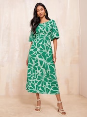Friends Like These Green Puff Sleeve Empire Bust Midi Dress - Image 1 of 4