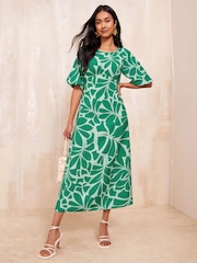 Friends Like These Green Puff Sleeve Empire Bust Midi Dress - Image 3 of 4