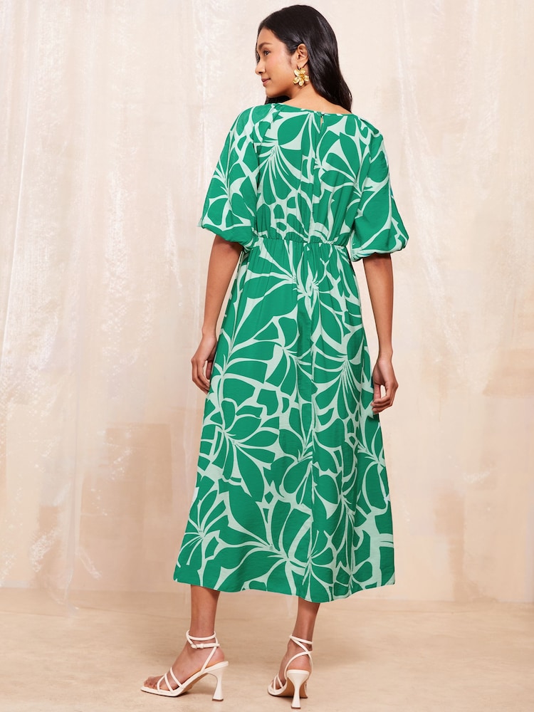 Friends Like These Green Puff Sleeve Empire Bust Midi Dress - Image 4 of 4