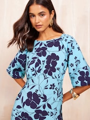 Friends Like These Blue Puff Sleeve Empire Bust Midi Dress - Image 2 of 4
