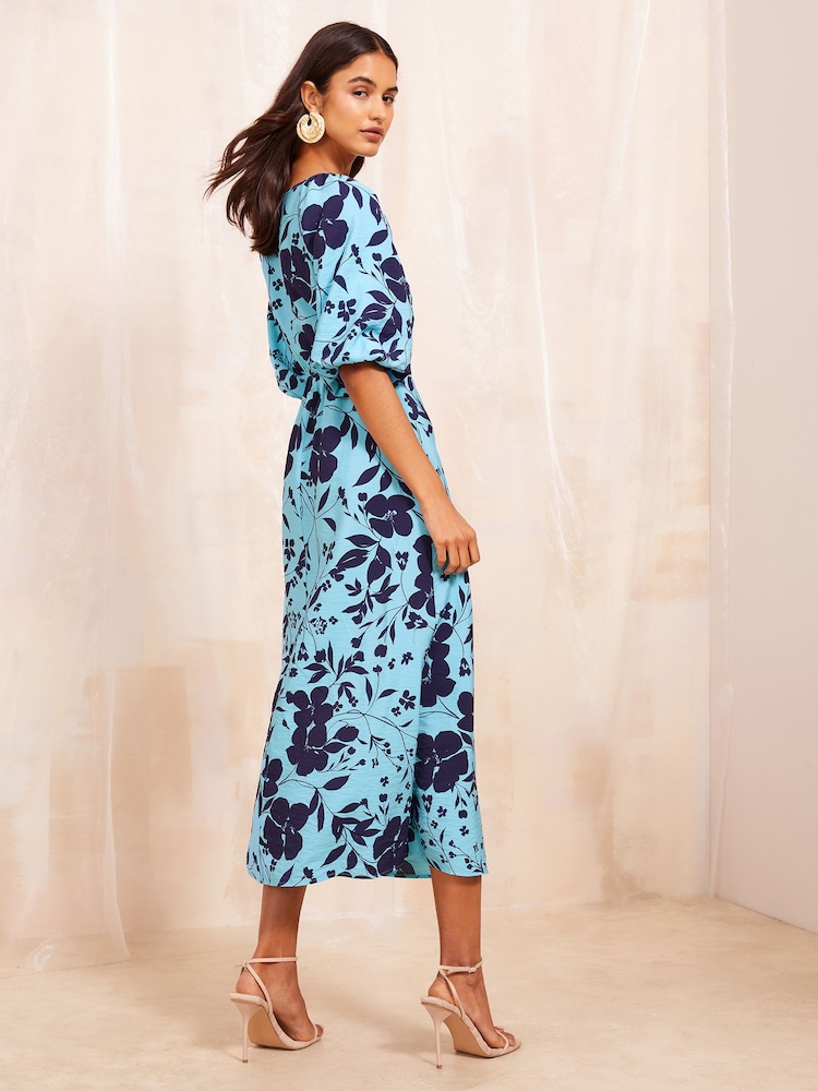 Friends Like These Blue Puff Sleeve Empire Bust Midi Dress - Image 4 of 4