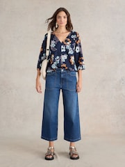 White Stuff Dark Denim Tia Wide Leg Crop Jeans - Image 1 of 6