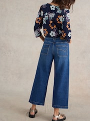 White Stuff Dark Denim Tia Wide Leg Crop Jeans - Image 2 of 6