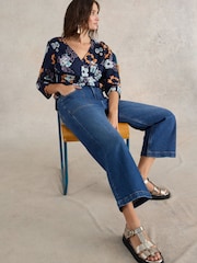 White Stuff Dark Denim Tia Wide Leg Crop Jeans - Image 3 of 6