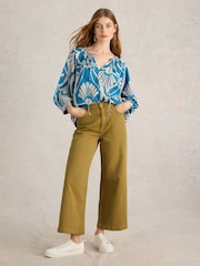 White Stuff Khaki Green Tia Wide Leg Crop Jeans - Image 1 of 6