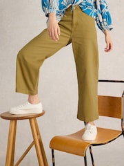 White Stuff Khaki Green Tia Wide Leg Crop Jeans - Image 3 of 6