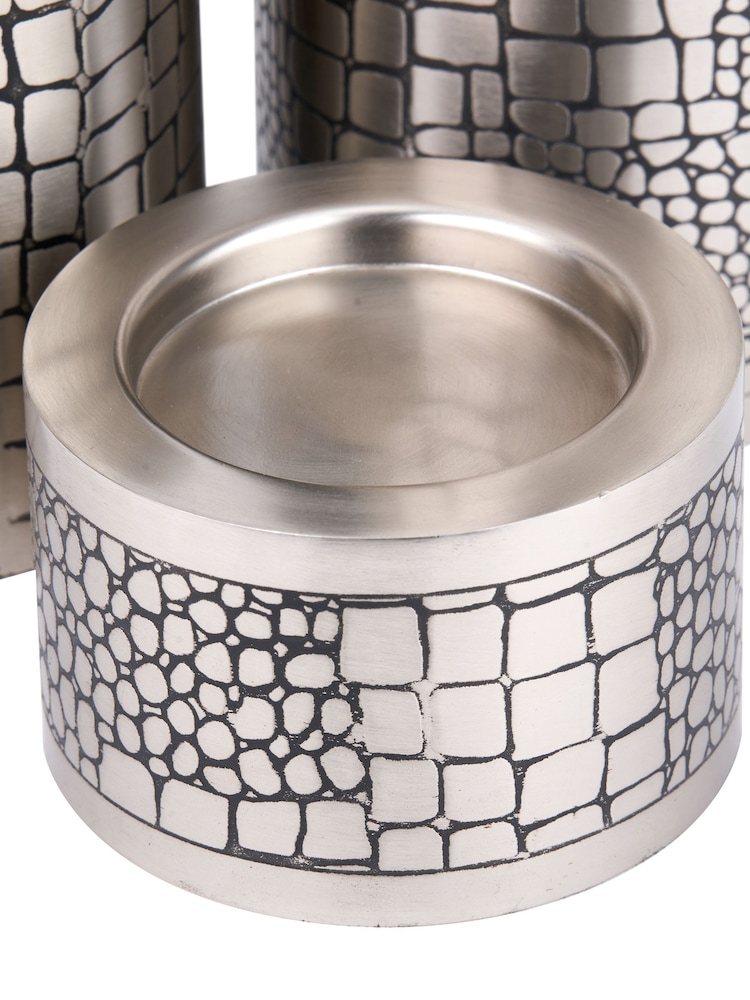 Pacific Antique Silver Croc Print Metal Candle Holder Set of 3 - Image 2 of 5