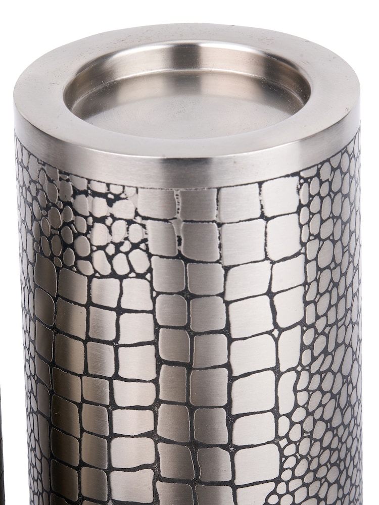 Pacific Antique Silver Croc Print Metal Candle Holder Set of 3 - Image 5 of 5