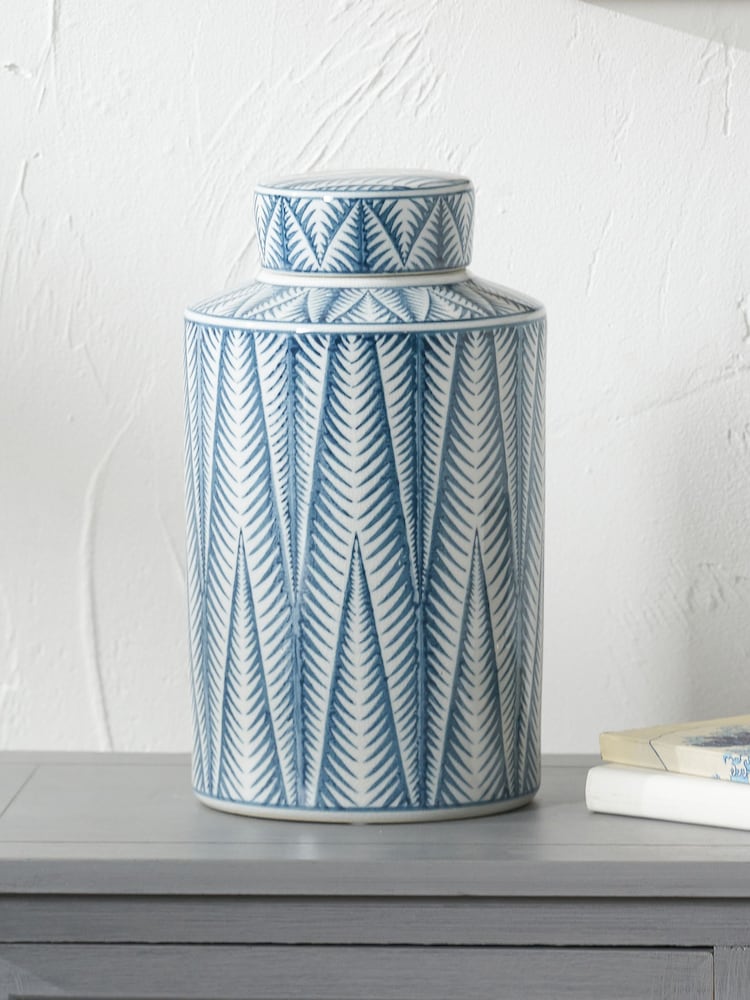 Pacific Blue Samara Ceramicaztec Style Design Lidded Ginger Jar - Image 1 of 6