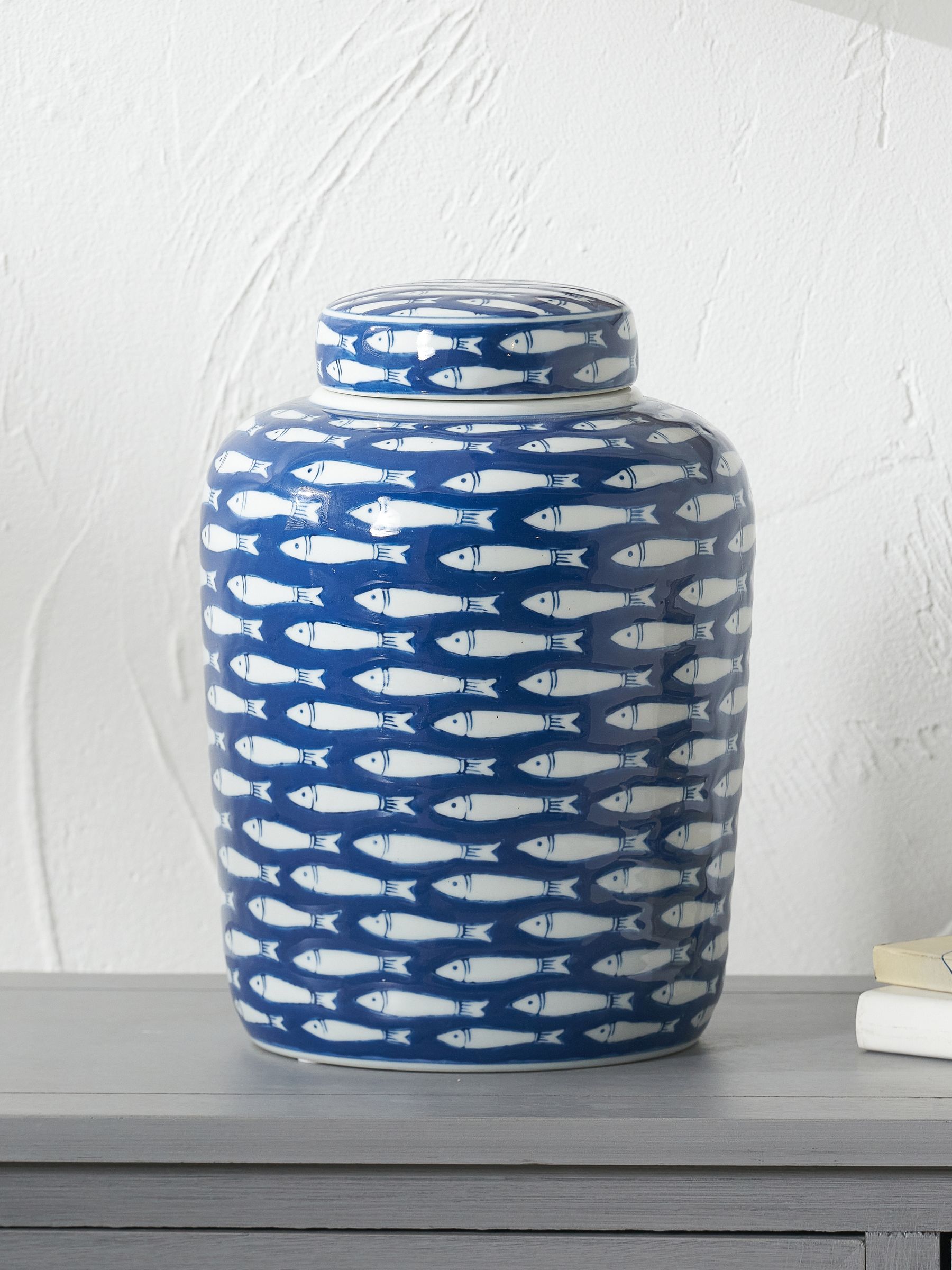 Buy Pacific Blue Schoal Ceramic Fish Detail Lidded Ginger Jar from the ...