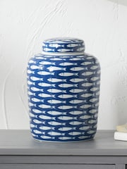 Pacific Blue Schoal Ceramic Fish Detail Lidded Ginger Jar - Image 1 of 5