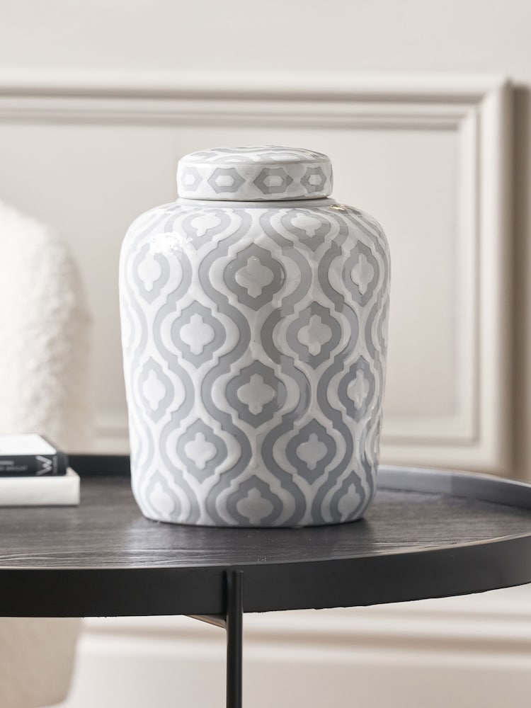 Pacific Grey Celia Ceramic Geo Lidded Ginger Jar - Image 1 of 6