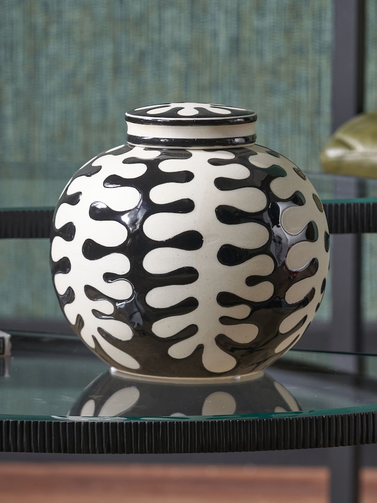 Pacific Black Elkorn Ceramic Coral Design Lidded Ginger Jar - Image 1 of 4