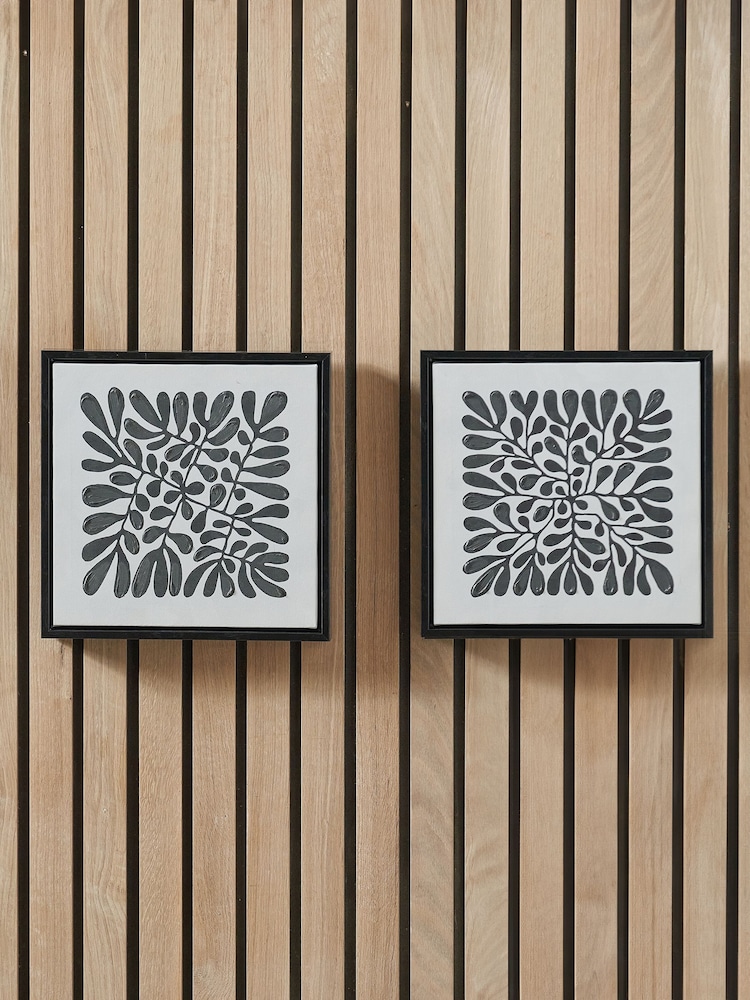 Pacific Black and White Leaf Print Square Canvases with Frames Set of 2 - Image 1 of 5