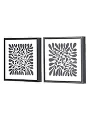 Pacific Black and White Leaf Print Square Canvases with Frames Set of 2 - Image 2 of 5