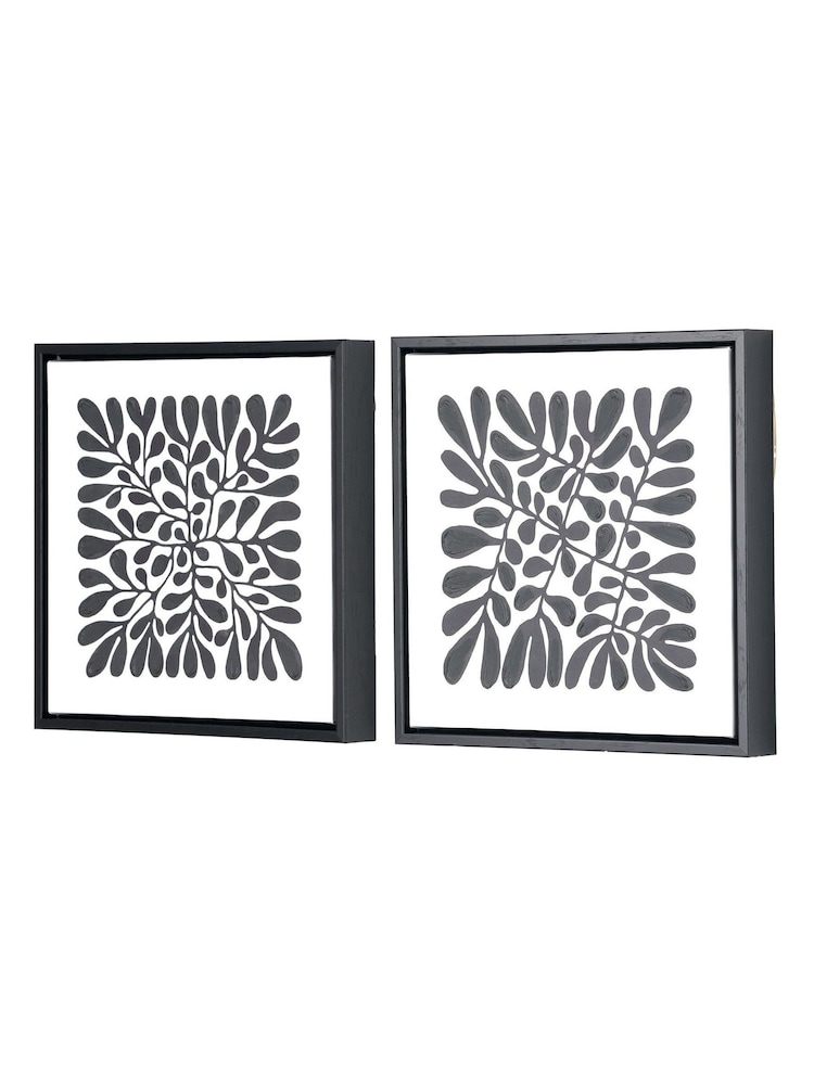 Pacific Black and White Leaf Print Square Canvases with Frames Set of 2 - Image 2 of 5