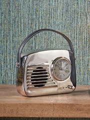 Pacific Silver Metal Retro Radio Style Table Clock - Image 1 of 7