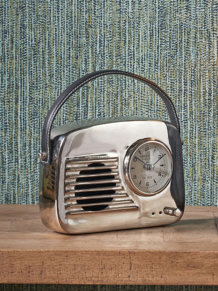 Pacific Silver Metal Retro Radio Style Table Clock - Image 1 of 7