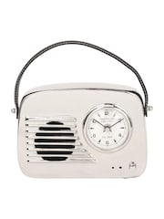 Pacific Silver Metal Retro Radio Style Table Clock - Image 3 of 7
