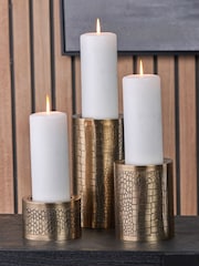 Pacific Antique Brass Croc Print Metal Candle Holder Set of 3 - Image 1 of 4