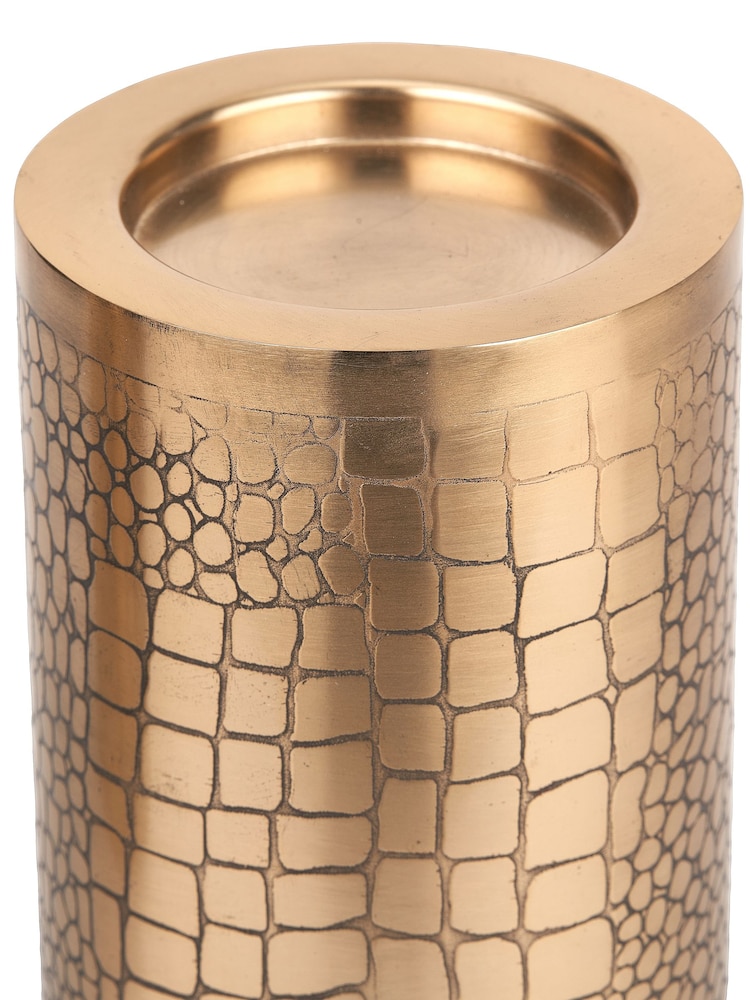 Pacific Antique Brass Croc Print Metal Candle Holder Set of 3 - Image 2 of 4
