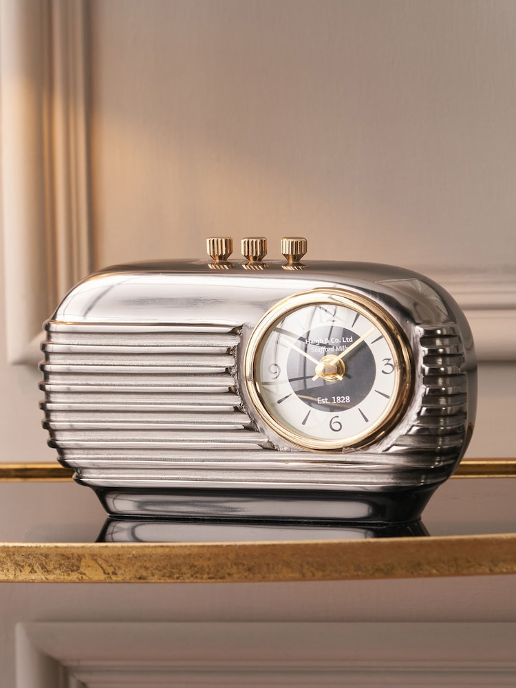 Pacific Graphite Metal Retro Radio Style Table Clock - Image 1 of 7