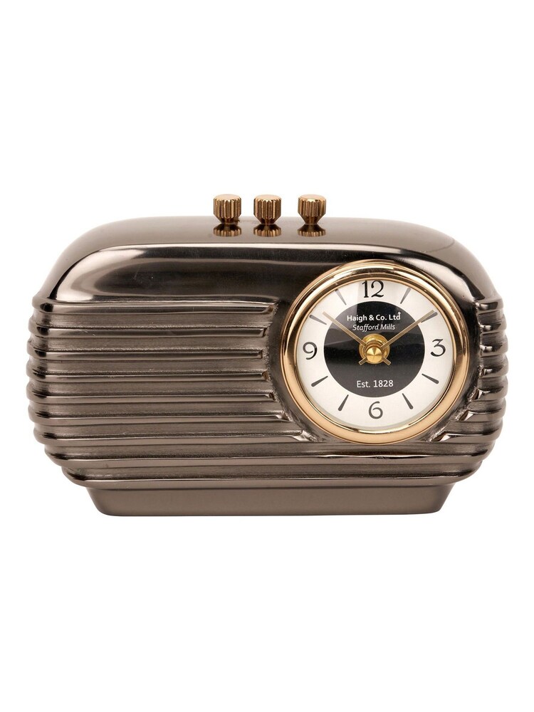 Pacific Graphite Metal Retro Radio Style Table Clock - Image 2 of 7