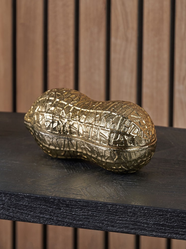 Pacific Gold Metal Peanut Lidded Trinket Bowl - Image 1 of 6