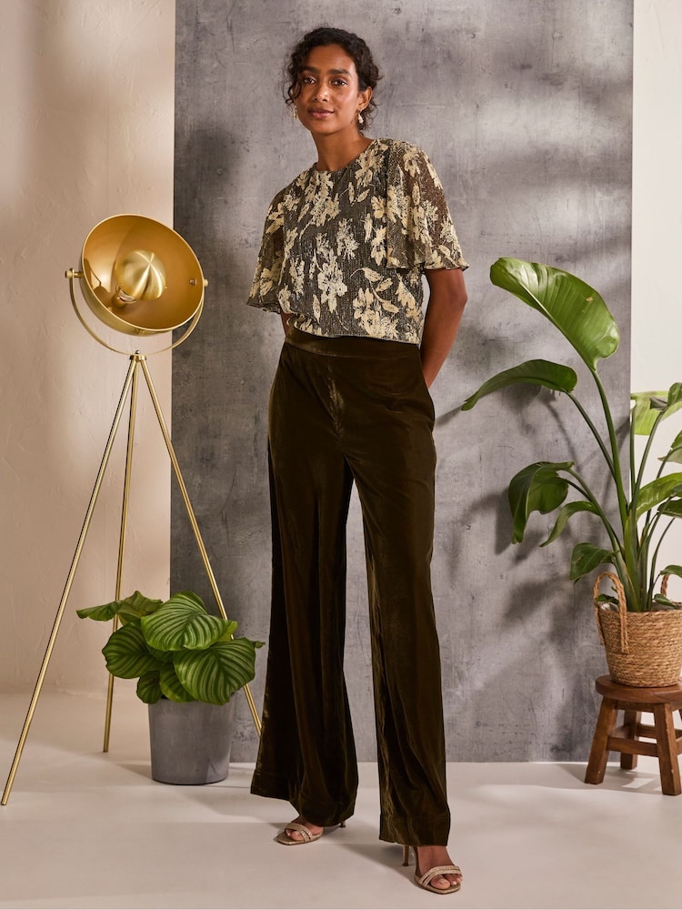 FatFace Ava Brown Velvet Trousers - Image 1 of 6