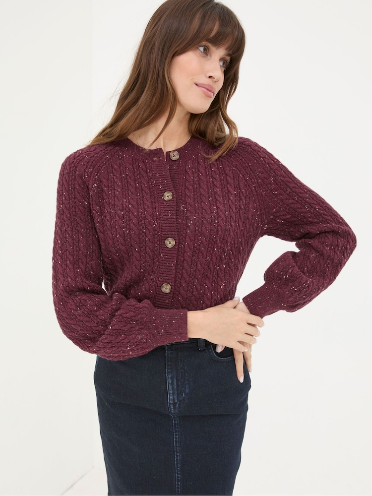 FatFace Chloe Dark Red Cable Knit Cardigan - Image 1 of 6