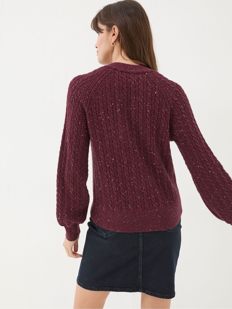 FatFace Chloe Dark Red Cable Knit Cardigan - Image 2 of 6