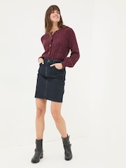 FatFace Chloe Dark Red Cable Knit Cardigan - Image 3 of 6