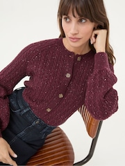 FatFace Chloe Dark Red Cable Knit Cardigan - Image 4 of 6