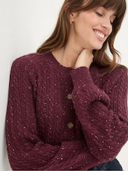 FatFace Chloe Dark Red Cable Knit Cardigan - Image 5 of 6