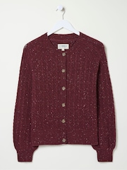 FatFace Chloe Dark Red Cable Knit Cardigan - Image 6 of 6