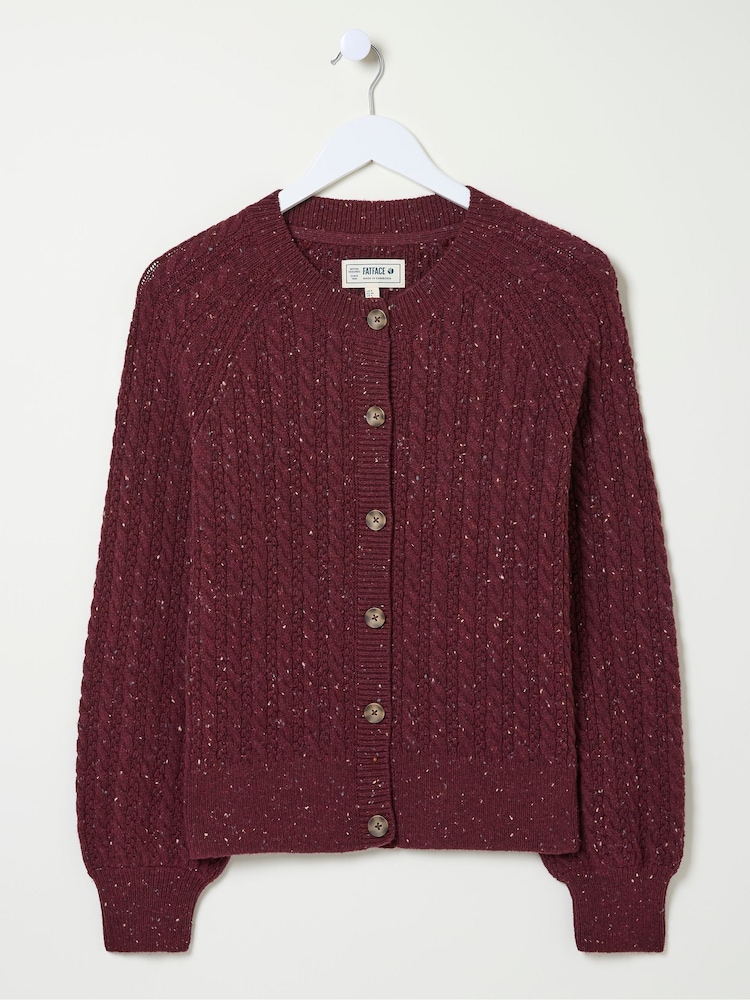 FatFace Chloe Dark Red Cable Knit Cardigan - Image 6 of 6