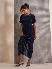 FatFace Blue Nora Burnout Midi Dress - Image 1 of 6