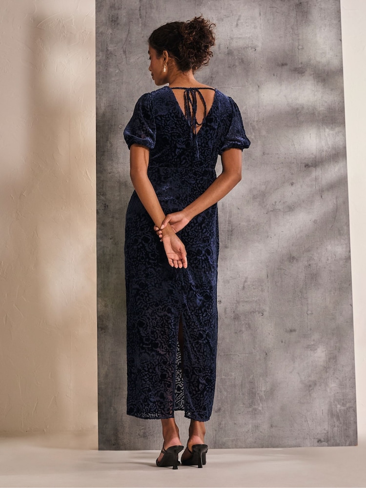 FatFace Blue Nora Burnout Midi Dress - Image 2 of 6