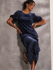 FatFace Blue Nora Burnout Midi Dress - Image 3 of 6