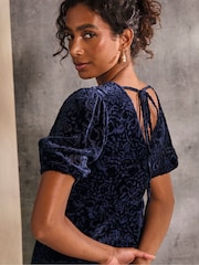 FatFace Blue Nora Burnout Midi Dress - Image 4 of 6