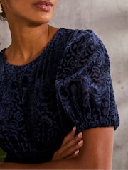 FatFace Blue Nora Burnout Midi Dress - Image 5 of 6