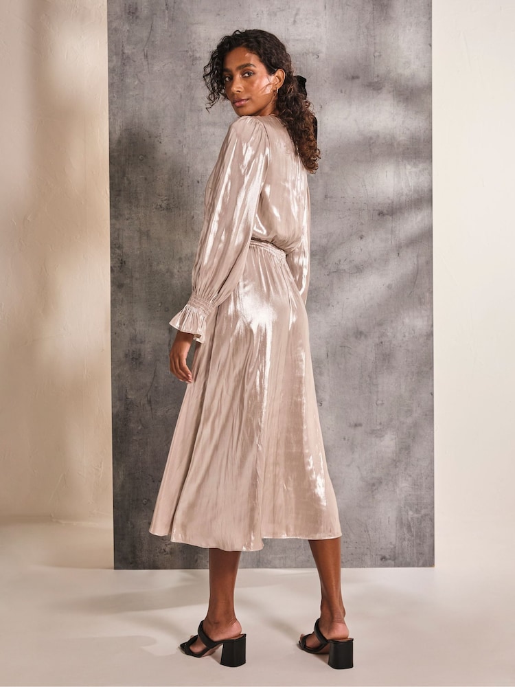 FatFace Gold Rina Metallic Midi Dress - Image 2 of 6 FatFace Gold Rina Metallic Midi Dress - Image 2 of 6